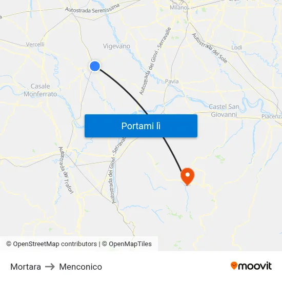 Mortara to Menconico map