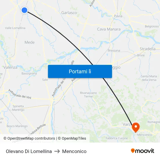 Olevano Di Lomellina to Menconico map