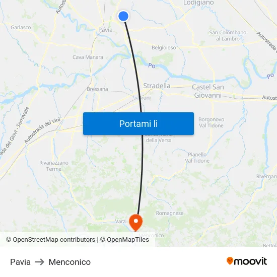 Pavia to Menconico map