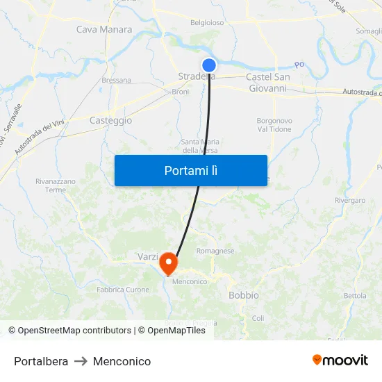 Portalbera to Menconico map