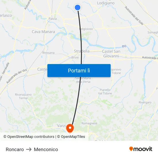 Roncaro to Menconico map