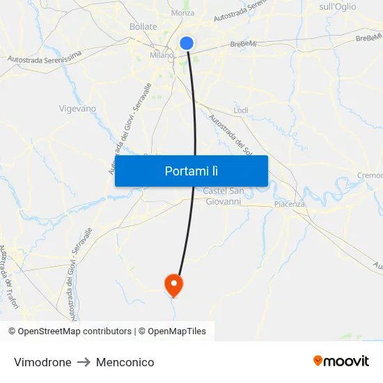 Vimodrone to Menconico map