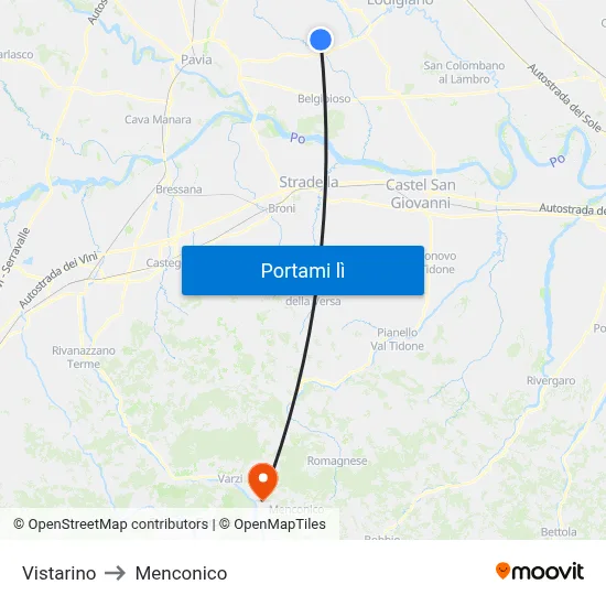 Vistarino to Menconico map