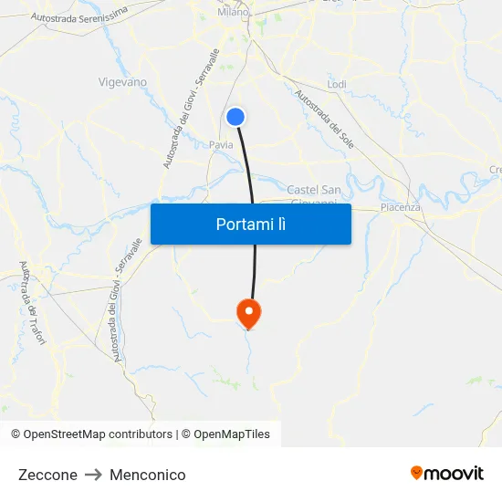 Zeccone to Menconico map