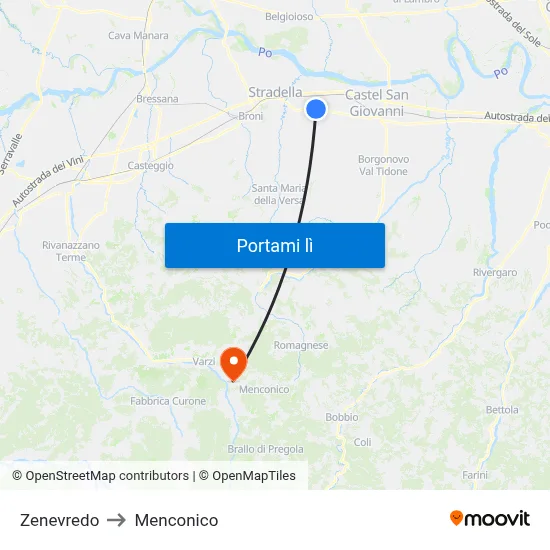 Zenevredo to Menconico map