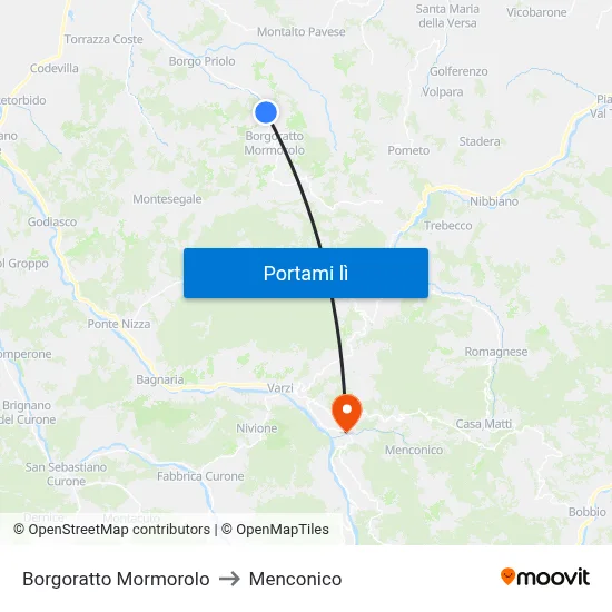 Borgoratto Mormorolo to Menconico map