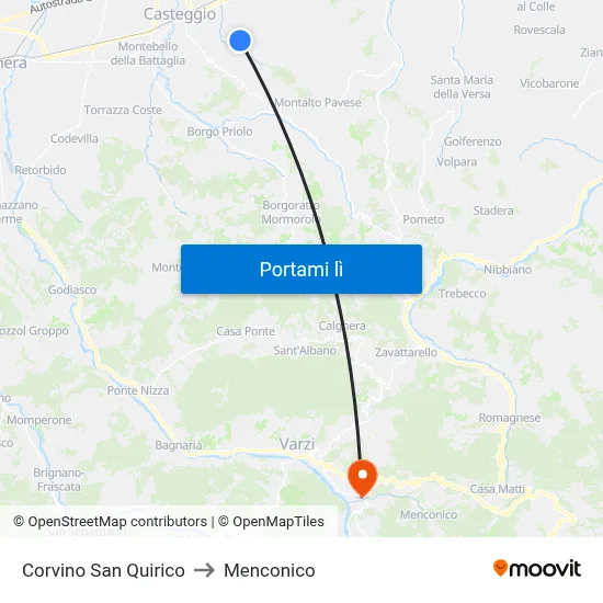 Corvino San Quirico to Menconico map
