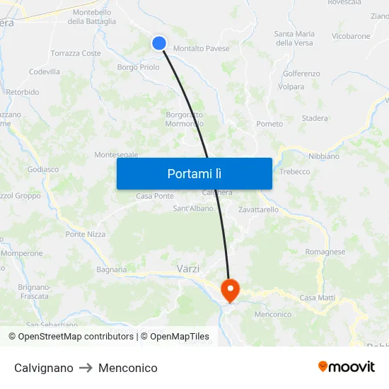 Calvignano to Menconico map