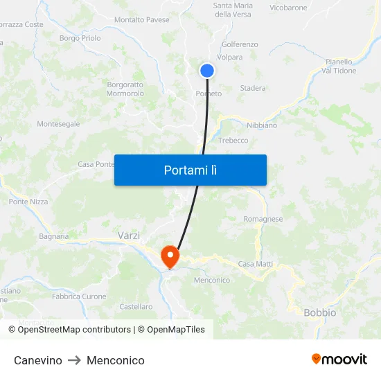 Canevino to Menconico map