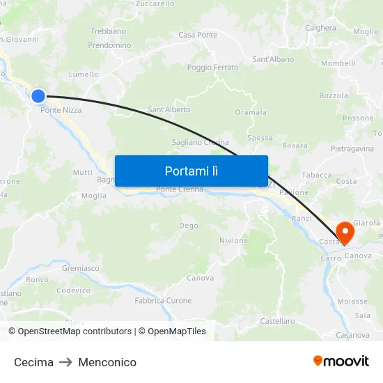 Cecima to Menconico map