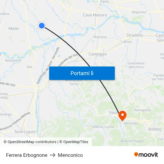 Ferrera Erbognone to Menconico map