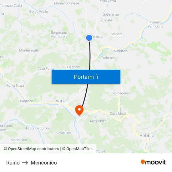 Ruino to Menconico map