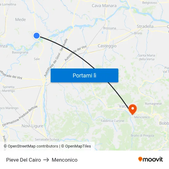 Pieve Del Cairo to Menconico map