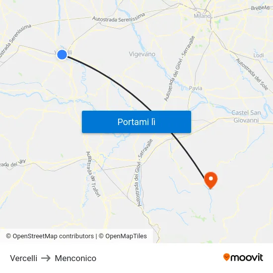Vercelli to Menconico map