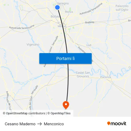 Cesano Maderno to Menconico map