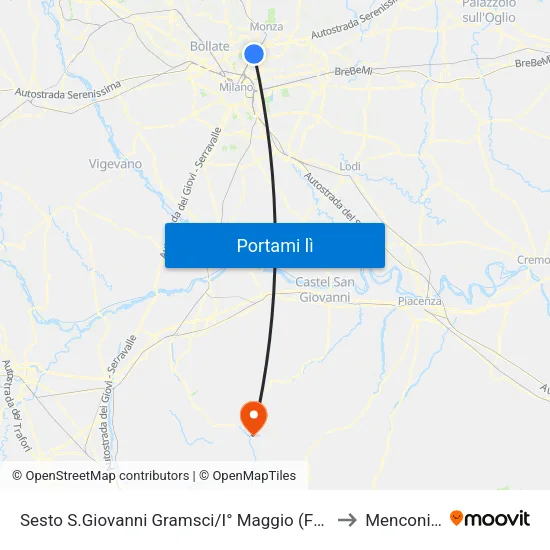 Sesto S.Giovanni Gramsci/I° Maggio (Fs/M1) to Menconico map