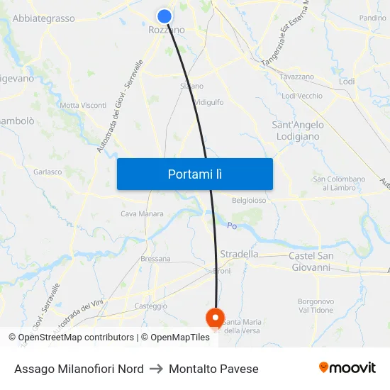 Assago Milanofiori Nord to Montalto Pavese map