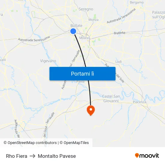 Rho Fiera to Montalto Pavese map