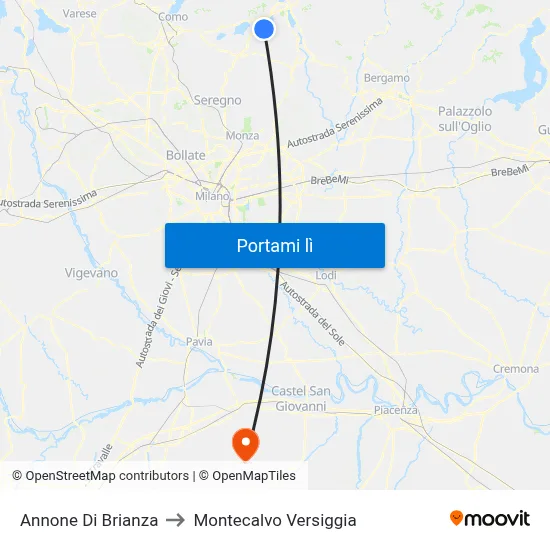 Annone Di Brianza to Montecalvo Versiggia map