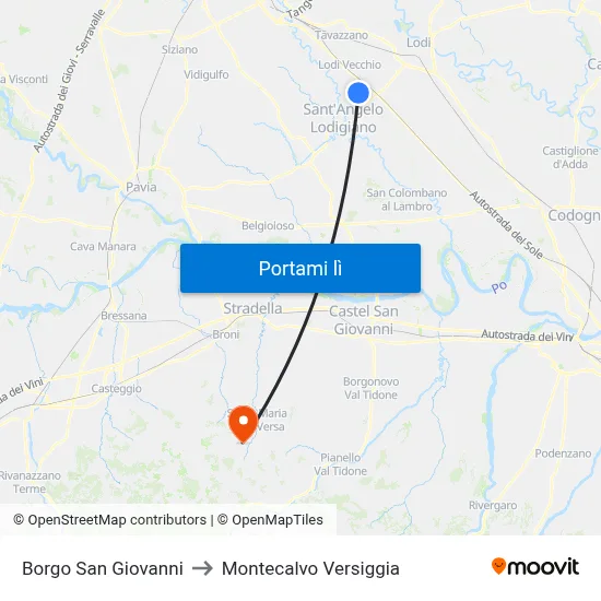 Borgo San Giovanni to Montecalvo Versiggia map
