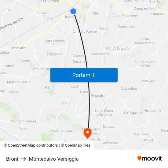 Broni to Montecalvo Versiggia map