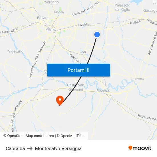 Capralba to Montecalvo Versiggia map