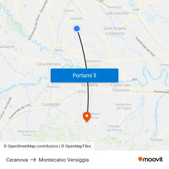 Ceranova to Montecalvo Versiggia map