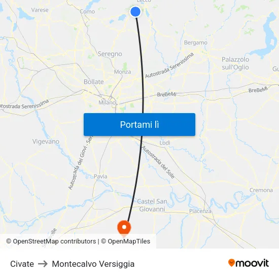 Civate to Montecalvo Versiggia map