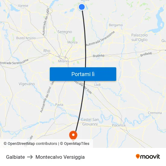 Galbiate to Montecalvo Versiggia map