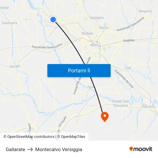 Gallarate to Montecalvo Versiggia map
