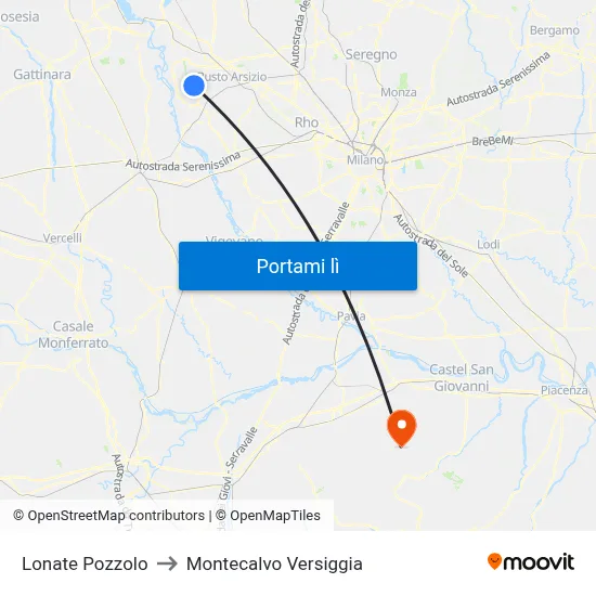 Lonate Pozzolo to Montecalvo Versiggia map