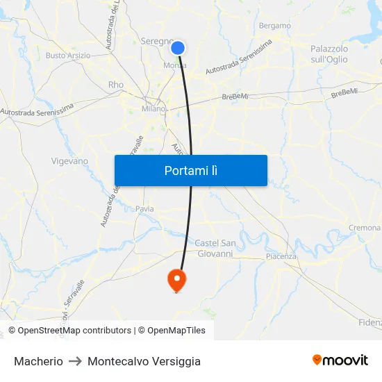 Macherio to Montecalvo Versiggia map