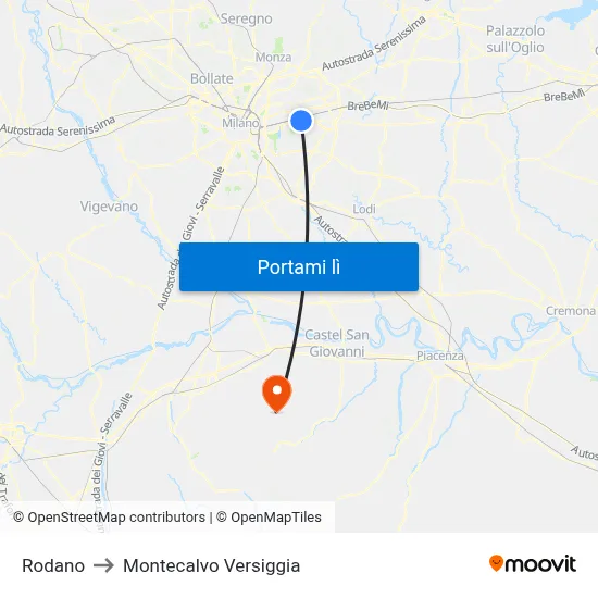 Rodano to Montecalvo Versiggia map