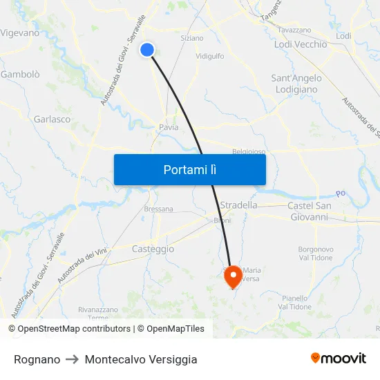 Rognano to Montecalvo Versiggia map