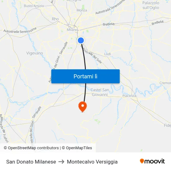 San Donato Milanese to Montecalvo Versiggia map
