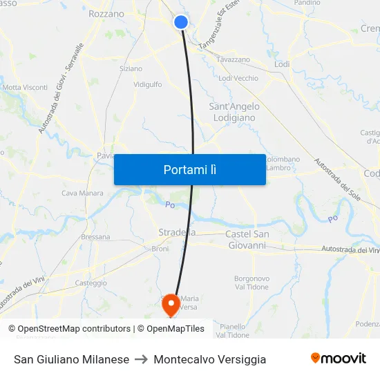 San Giuliano Milanese to Montecalvo Versiggia map