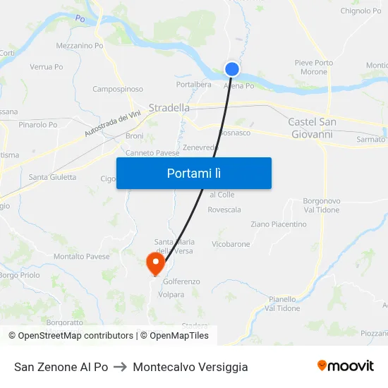 San Zenone Al Po to Montecalvo Versiggia map