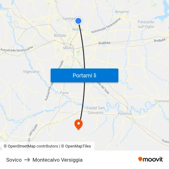 Sovico to Montecalvo Versiggia map