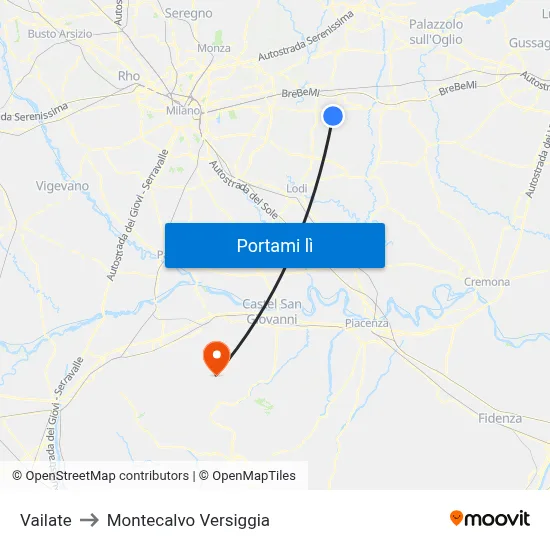 Vailate to Montecalvo Versiggia map