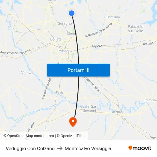 Veduggio Con Colzano to Montecalvo Versiggia map