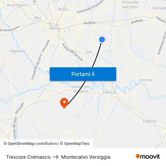 Trescore Cremasco to Montecalvo Versiggia map