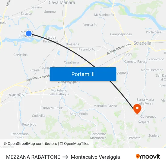 MEZZANA RABATTONE to Montecalvo Versiggia map