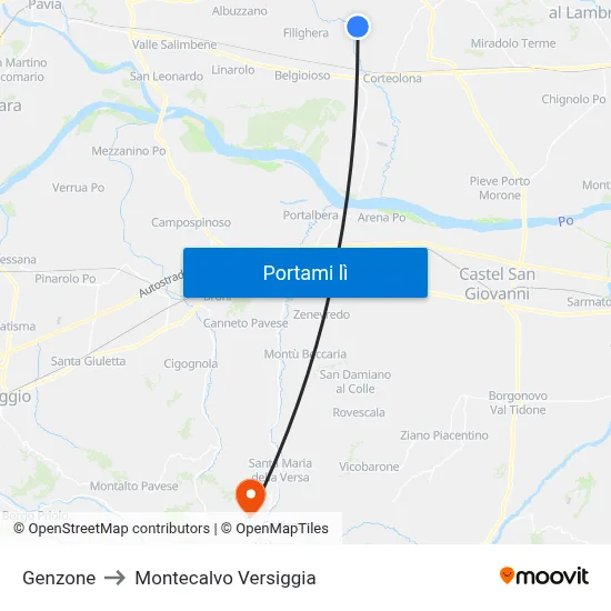 Genzone to Montecalvo Versiggia map
