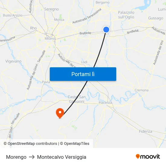 Morengo to Montecalvo Versiggia map