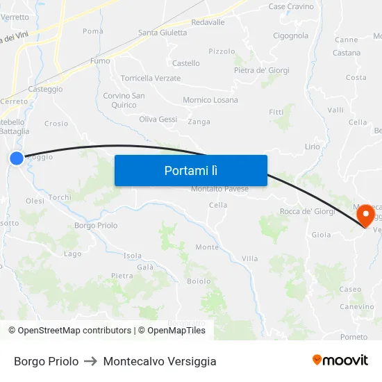 Borgo Priolo to Montecalvo Versiggia map