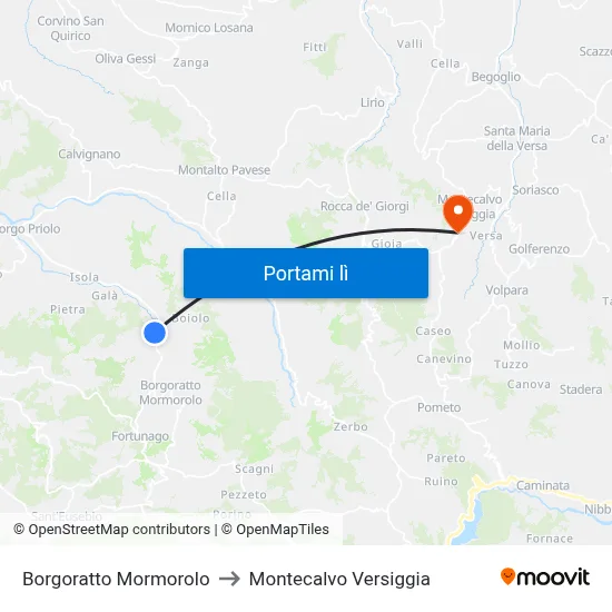 Borgoratto Mormorolo to Montecalvo Versiggia map