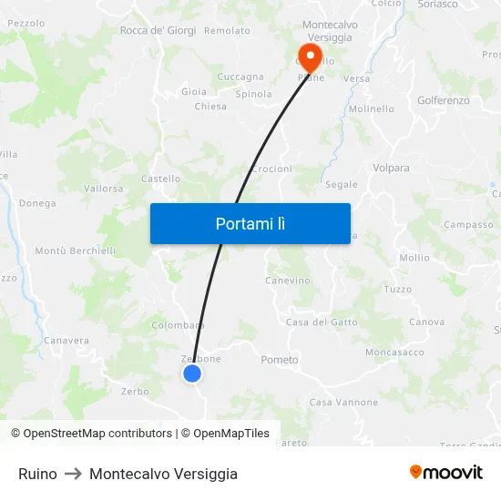 Ruino to Montecalvo Versiggia map