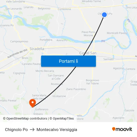 Chignolo Po to Montecalvo Versiggia map