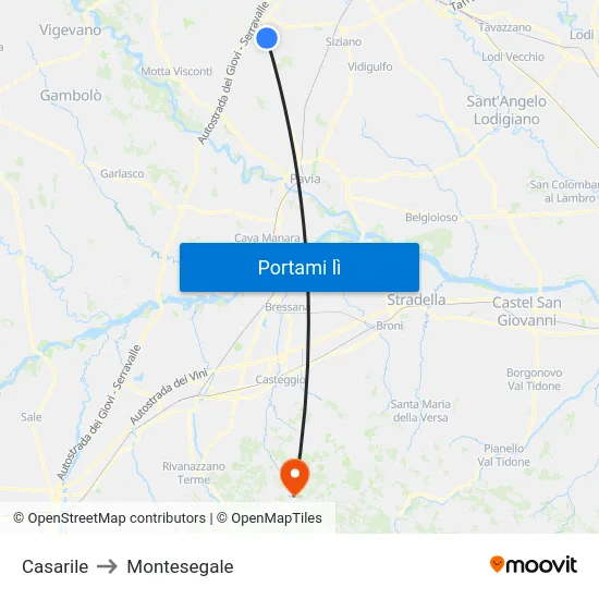 Casarile to Montesegale map