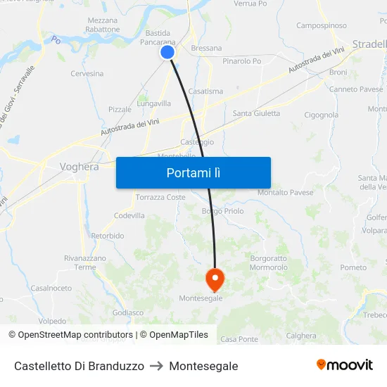Castelletto Di Branduzzo to Montesegale map